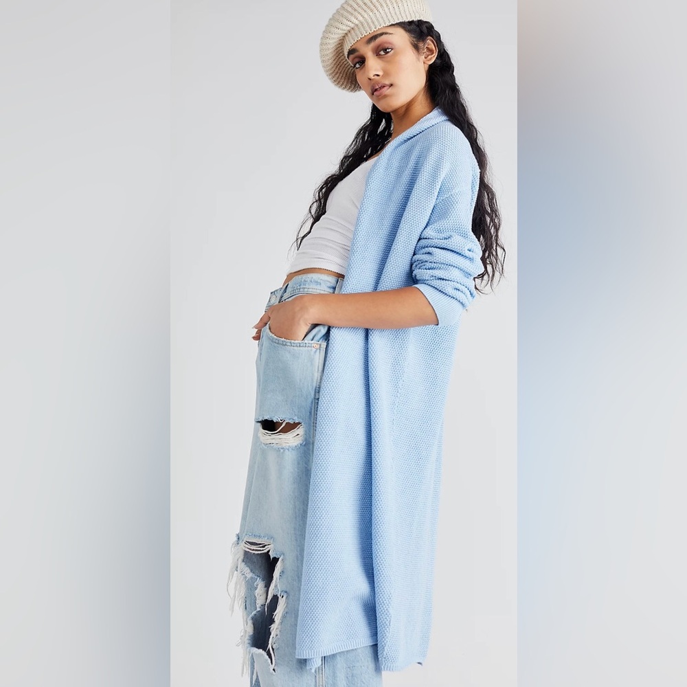Free People Beach Hailee Convertible Cardigan Size Medium Soft Blue Heather